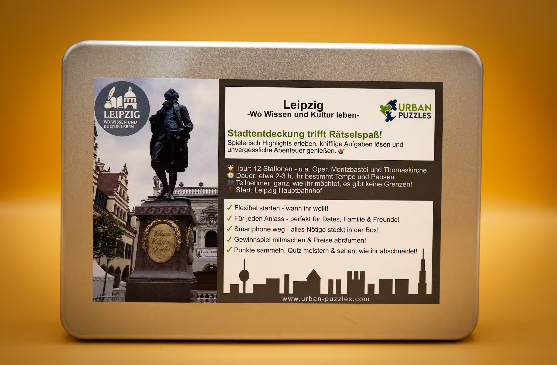 Urban Puzzle Stadtspiel Leipzig – Spielbox „Wo Wissen und Kultur leben“ mit Frontmotiv