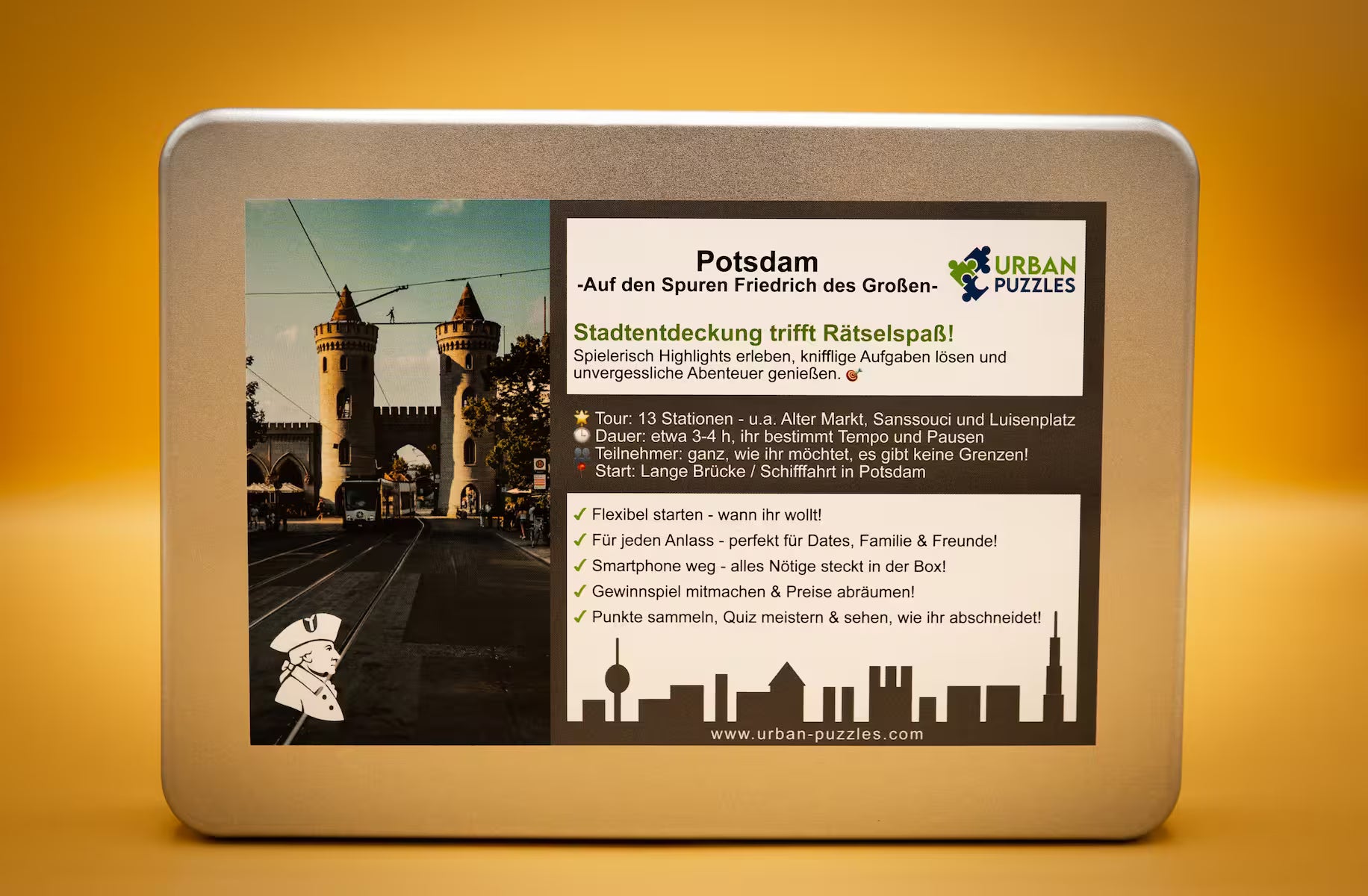 Urban Puzzle Stadtspiel Potsdam – Spielbox „Auf den Spuren Friedrich des Großen“ mit Frontmotiv